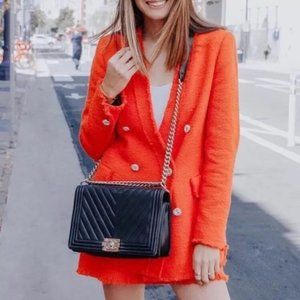 NWT ZARA Orange Jewel Button Tweed Jacket XL